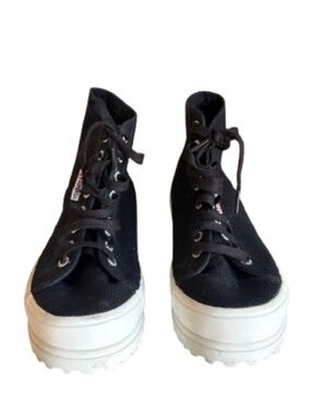 🎉Superga Black Platform High-Top Sneakers Lug Sole Size 8 EUC